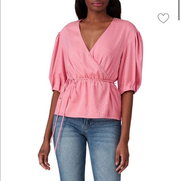 Rebecca Minkoff Pink Puff Sleeve Wrap Tie Blouse - Picture 1 of 9